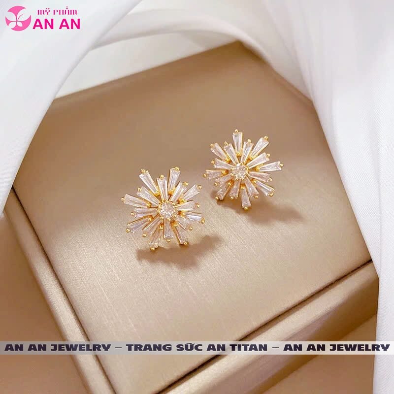 Bông Tai Titan Đính Đá Zircon Hình Bông Tuyết Sang Trọng Cá Tính Dành Cho Nữ