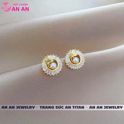 Bông Tai Titan Hình Chiếc Lá Đính Đá Zircon