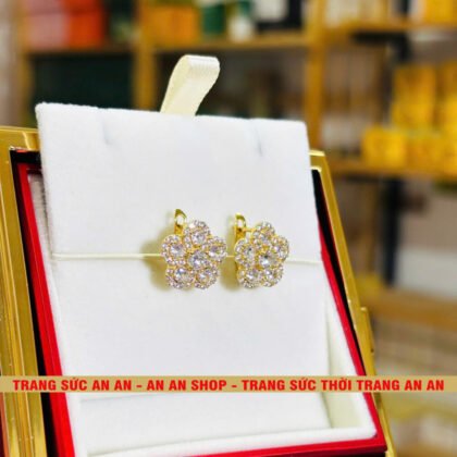 Bông Tai Đồng Đỏ Đính Đá Hình Hoa 5 Cánh, Trang Sức Đồng Đỏ Không bay màu - AN AN JEWELRY