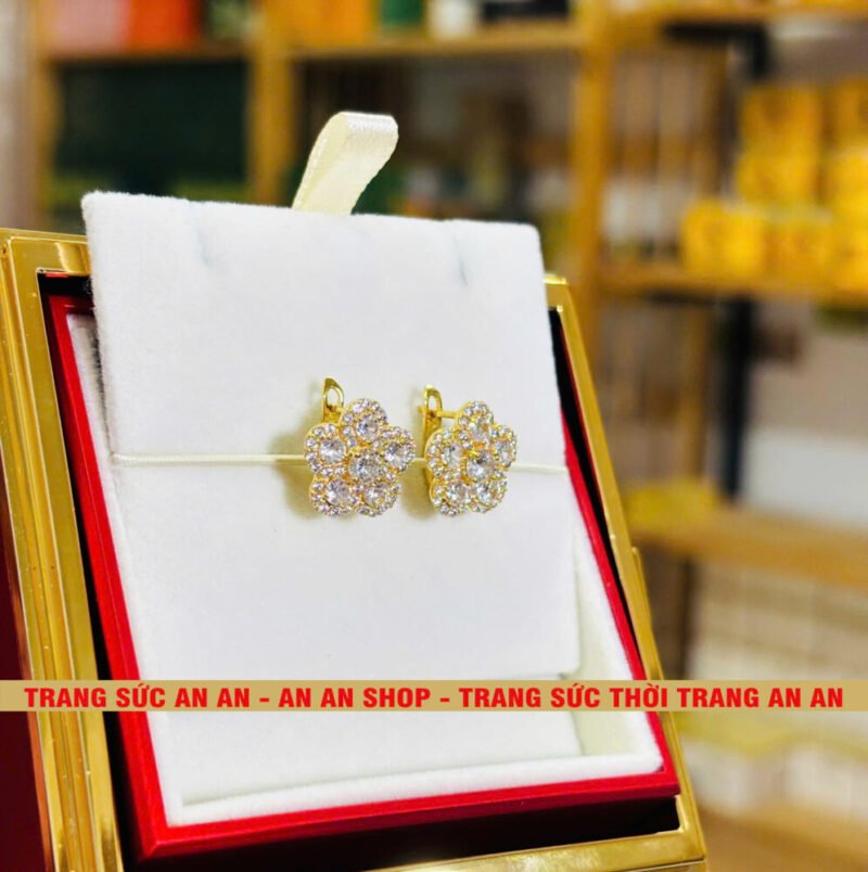 Bông Tai Đồng Đỏ Đính Đá Hình Hoa 5 Cánh, Trang Sức Đồng Đỏ Không bay màu - AN AN JEWELRY