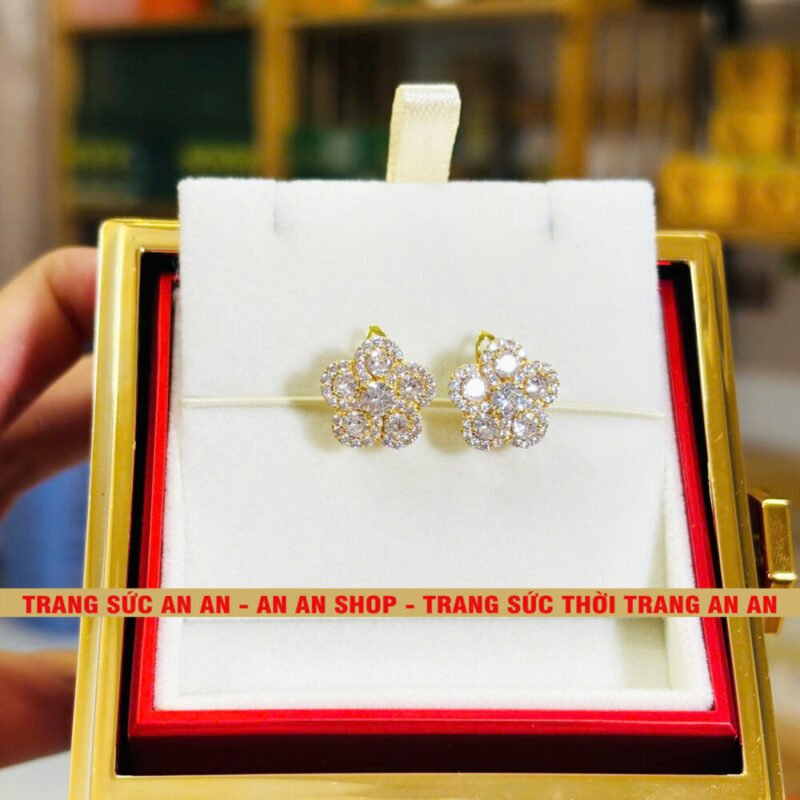 Bông Tai Đồng Đỏ Đính Đá Hình Hoa 5 Cánh, Trang Sức Đồng Đỏ Không bay màu - AN AN JEWELRY