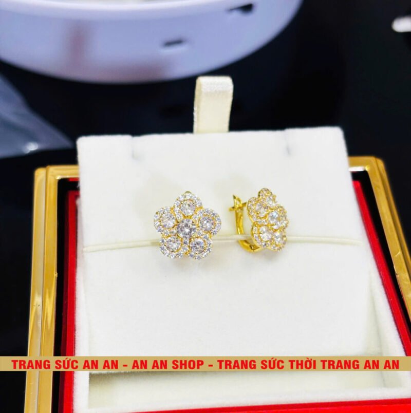 Bông Tai Đồng Đỏ Đính Đá Hình Hoa 5 Cánh, Trang Sức Đồng Đỏ Không bay màu - AN AN JEWELRY