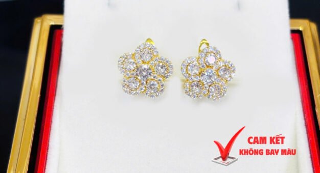 Bông Tai Đồng Đỏ Đính Đá Hình Hoa 5 Cánh, Trang Sức Đồng Đỏ Không bay màu - AN AN JEWELRY