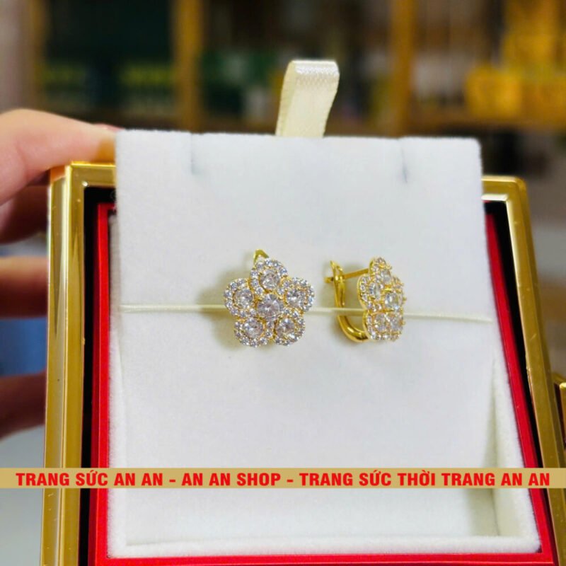 Bông Tai Đồng Đỏ Đính Đá Hình Hoa 5 Cánh, Trang Sức Đồng Đỏ Không bay màu - AN AN JEWELRY