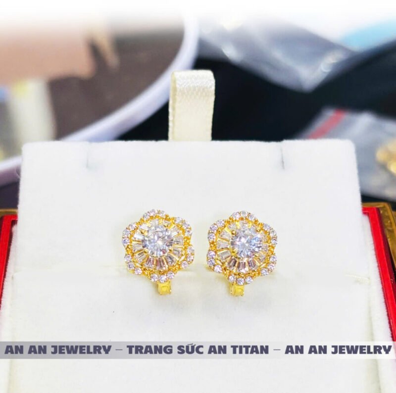 Bông Tai Đồng Đỏ Đính Đá Hình Hoa 6 Cánh, Trang Sức Đồng Đỏ - AN AN JEWELRY