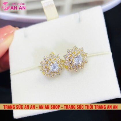 Bông Tai Đồng Đỏ Đính Đá Hình Hoa Nhiều Cánh, Trang Sức Đồng Đỏ - AN AN JEWELRY