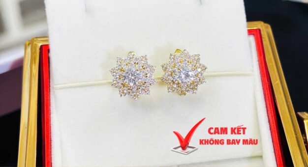 Bông Tai Đồng Đỏ Đính Đá Hình Hoa Nhiều Cánh, Trang Sức Đồng Đỏ - AN AN JEWELRY