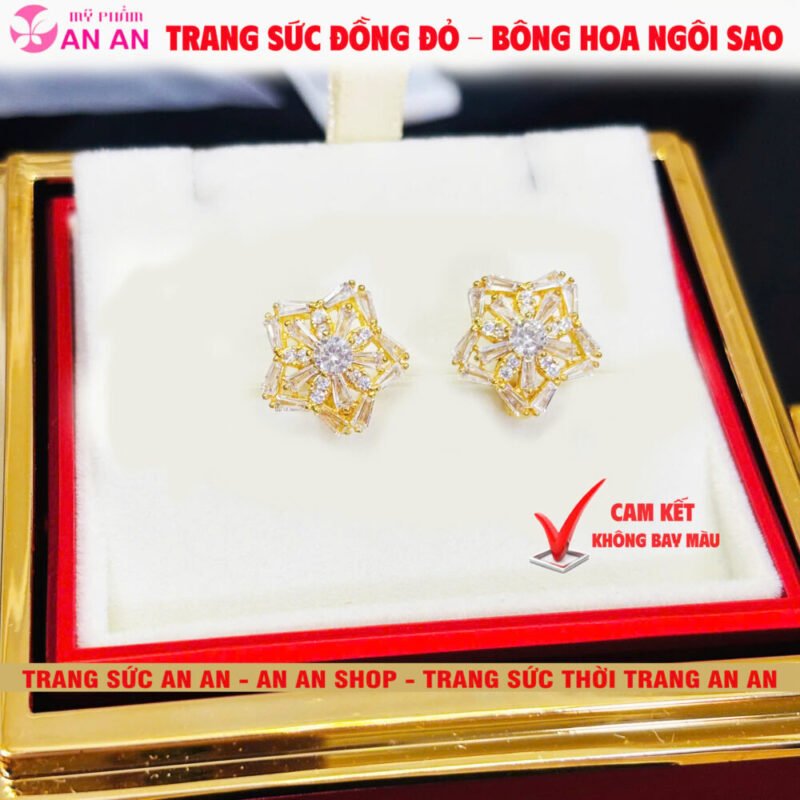 Bông Tai Đồng Đỏ Đính Đá Hình Ngôi sao 5 cánh Thời trang, Trang Sức Đồng Đỏ Không Bay Màu - AN AN JEWELRY