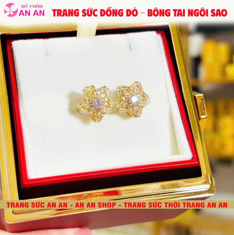 Bông Tai Đồng Đỏ Đính Đá Hình Ngôi sao 5 cánh Thời trang, Trang Sức Đồng Đỏ Không Bay Màu - AN AN JEWELRY