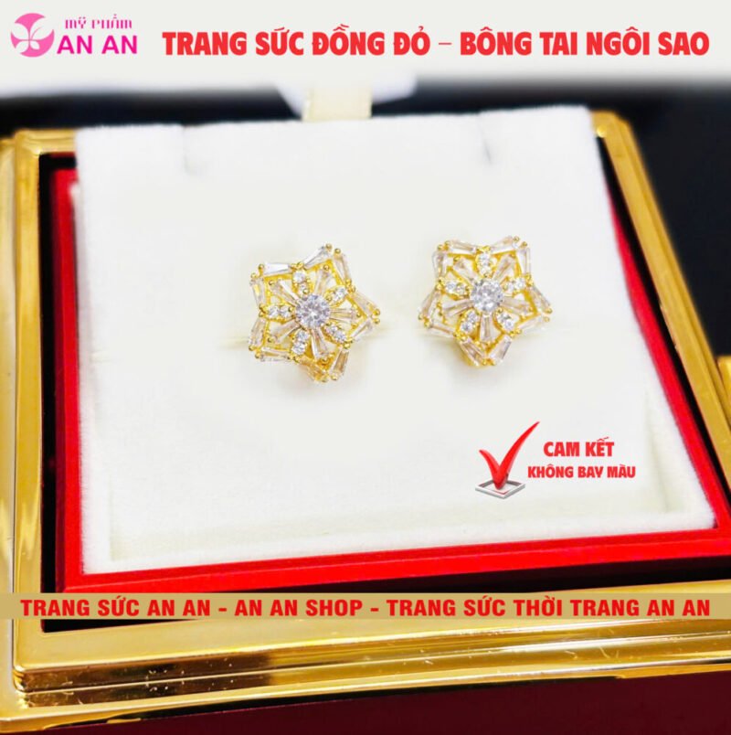 Bông Tai Đồng Đỏ Đính Đá Hình Ngôi sao 5 cánh Thời trang, Trang Sức Đồng Đỏ Không Bay Màu - AN AN JEWELRY