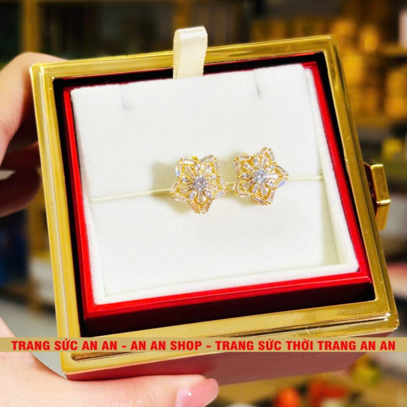 Bông Tai Đồng Đỏ Đính Đá Hình Ngôi sao 5 cánh Thời trang, Trang Sức Đồng Đỏ Không Bay Màu - AN AN JEWELRY