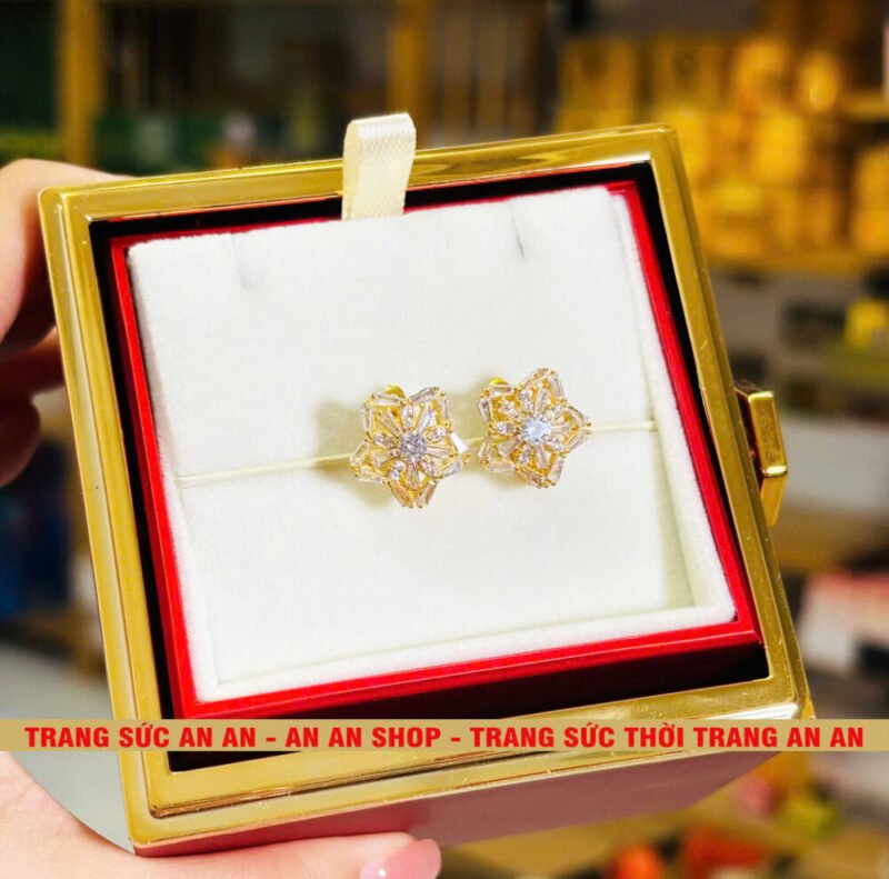 Bông Tai Đồng Đỏ Đính Đá Hình Ngôi sao 5 cánh Thời trang, Trang Sức Đồng Đỏ Không Bay Màu - AN AN JEWELRY