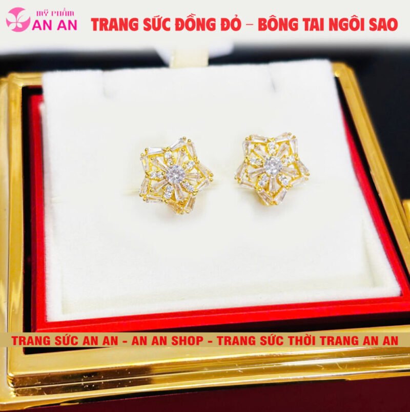 Bông Tai Đồng Đỏ Đính Đá Hình Ngôi sao 5 cánh Thời trang, Trang Sức Đồng Đỏ Không Bay Màu - AN AN JEWELRY