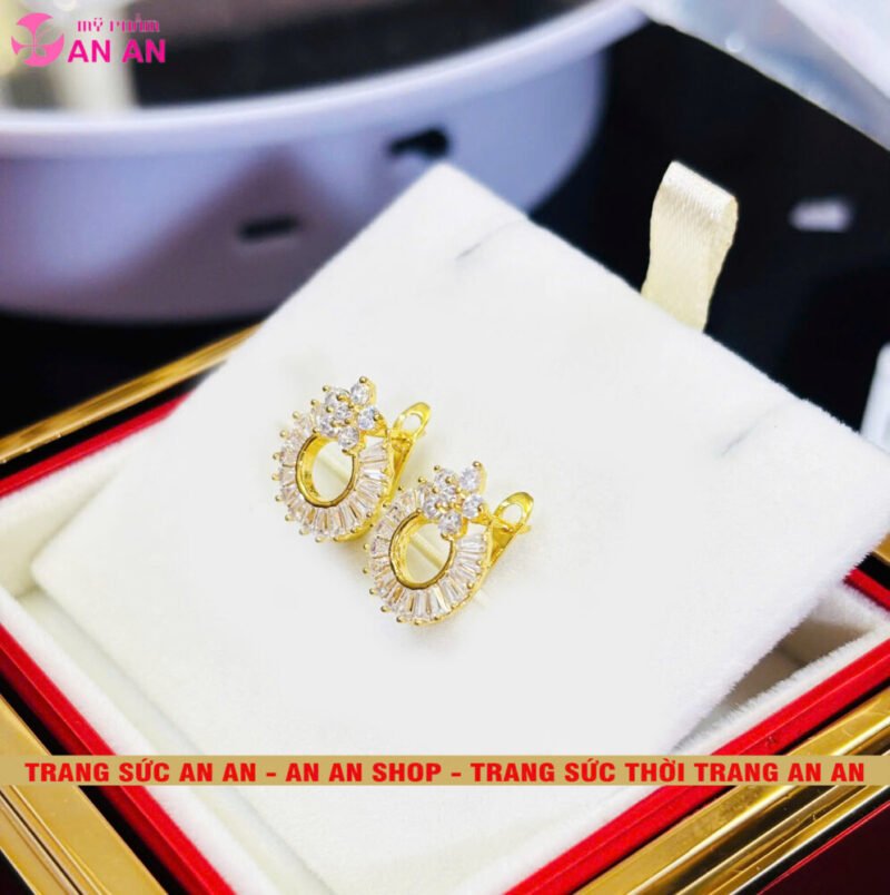 Bông Tai Đồng Đỏ Đính Đá Tròn Hình Bông hoa Thời trang, Trang Sức Đồng Đỏ - AN AN JEWELRY