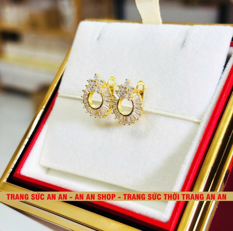 Bông Tai Đồng Đỏ Đính Đá Tròn Hình Bông hoa Thời trang, Trang Sức Đồng Đỏ - AN AN JEWELRY