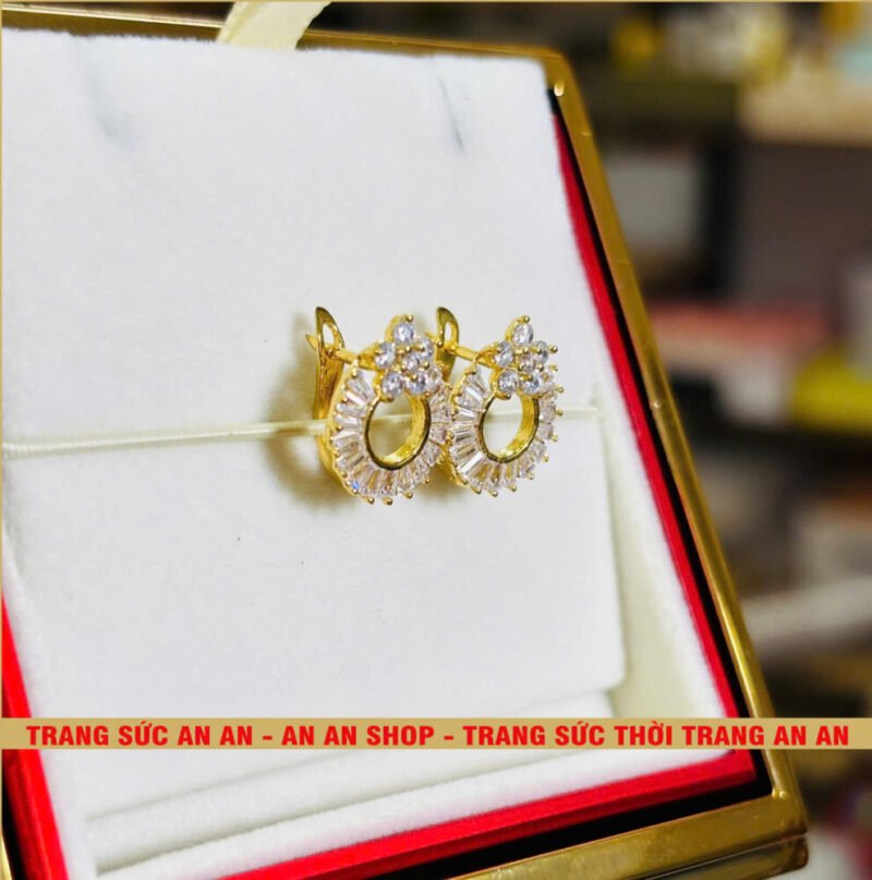 Bông Tai Đồng Đỏ Đính Đá Tròn Hình Bông hoa Thời trang, Trang Sức Đồng Đỏ - AN AN JEWELRY