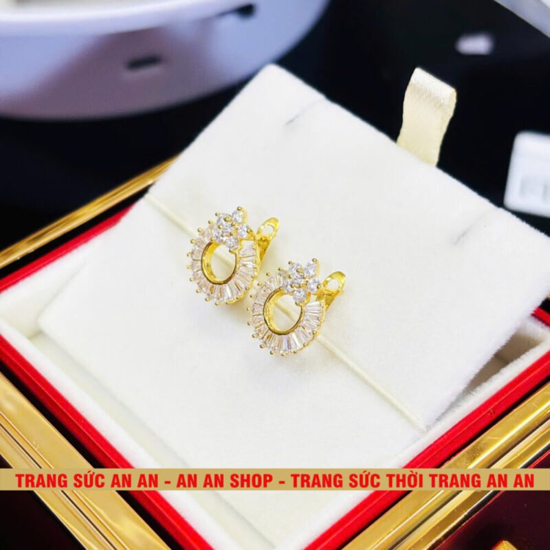 Bông Tai Đồng Đỏ Đính Đá Tròn Hình Bông hoa Thời trang, Trang Sức Đồng Đỏ - AN AN JEWELRY