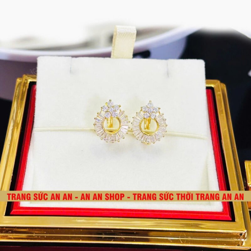 Bông Tai Đồng Đỏ Đính Đá Tròn Hình Bông hoa Thời trang, Trang Sức Đồng Đỏ - AN AN JEWELRY