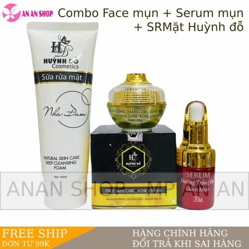 Combo Kem Trị mụn Huỳnh đỗ + Serum Mụn + Sữa rửa mặt - Hàng chính hãng