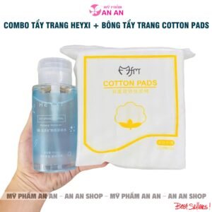 Combo Nước Tẩy Trang Heyxi 300ml kèm 222 bông Cotton Pads tiện lợi cho nhu cầu làm sạch và chăm sóc da hằng ngày.