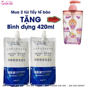 Tẩy tế bào chết toàn thân Meidian 2 túi 250g – tặng bình đựng 420ml, hỗ trợ làm sạch da chết và giúp da trông mềm mịn, sáng đều màu hơn.