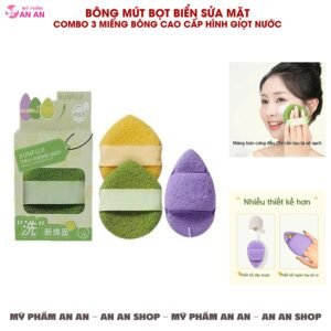 Bông mút rửa mặt bọt biển hình giọt nước hộp 3 cái hỗ trợ làm sạch da mặt và tạo bọt nhẹ nhàng